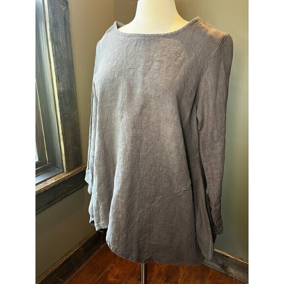 Bryn walker Gray 100% Linen asymmetric Flowy Boho Top Sz Small - Picture 7 of 8